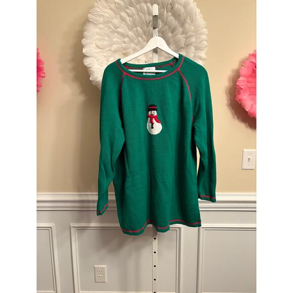 THE QUACKER FACTORY GREEN SNOWMAN HOLIDAY SWEATER SIZE 1X - Picture 2 of 4